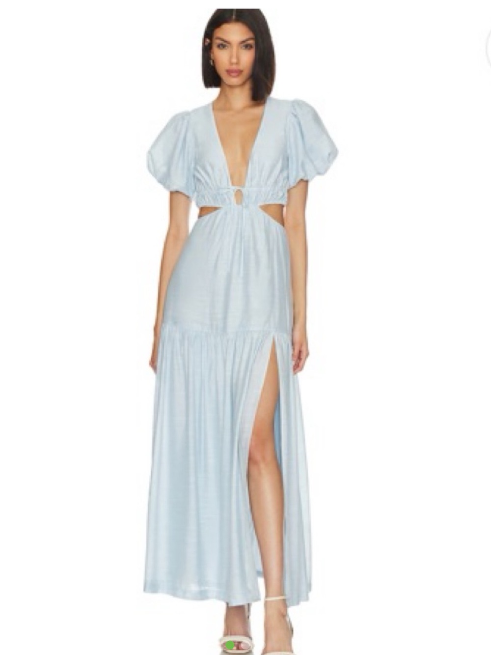 Tularosa Pale Blue Cutout Maxi Dress with Puff Sleeves